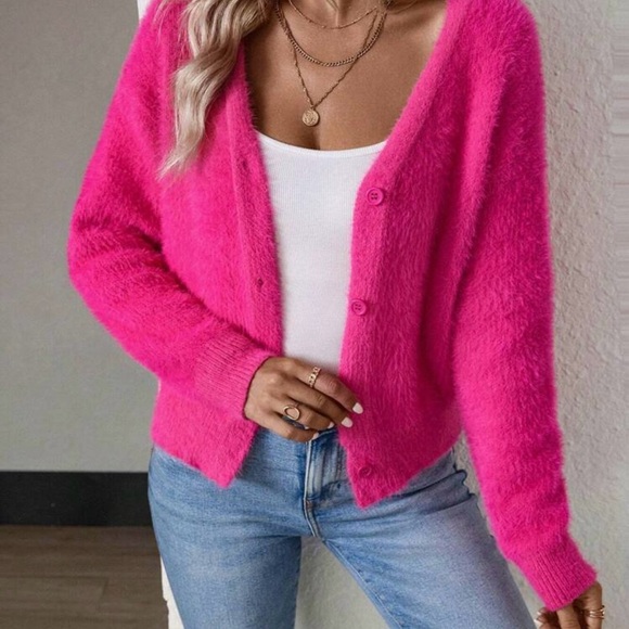 New  Pink button down  cardigan Sweater - Picture 7 of 7